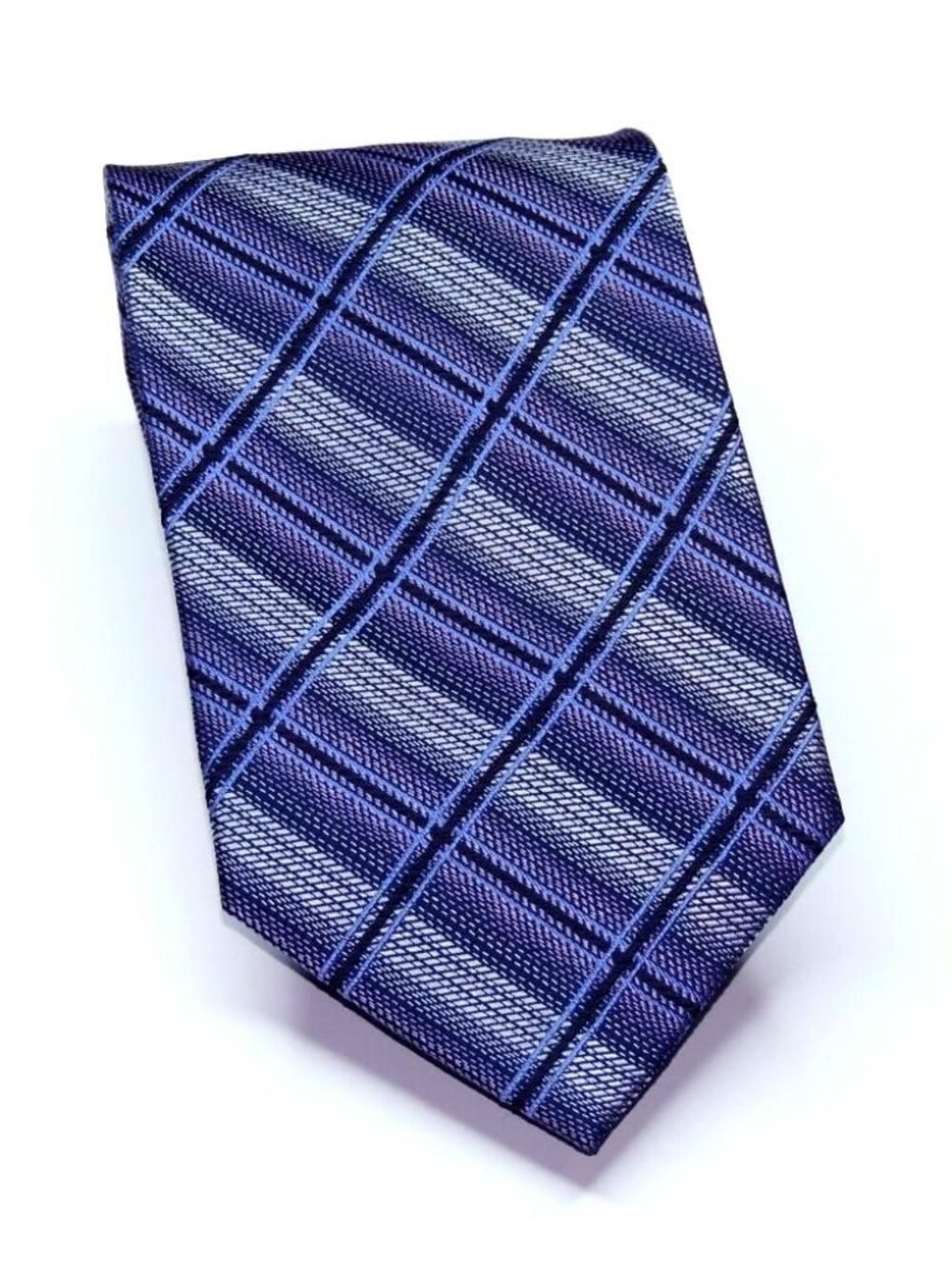 STACY ADAMS NWOT Hand Made Blue Purple Gray Silk Tie 58 X 3.75 Very Nice